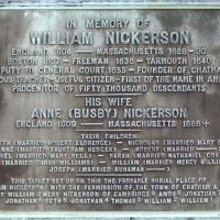 Plaque honoring William Nickerson and his wife Anne (Busby) Nickerson.